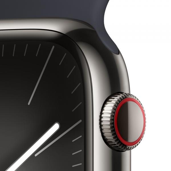 Watch Apple Watch Series 9 LTE 45mm Graphite Stainless Steel Case with Sport Band S/M - Midnight