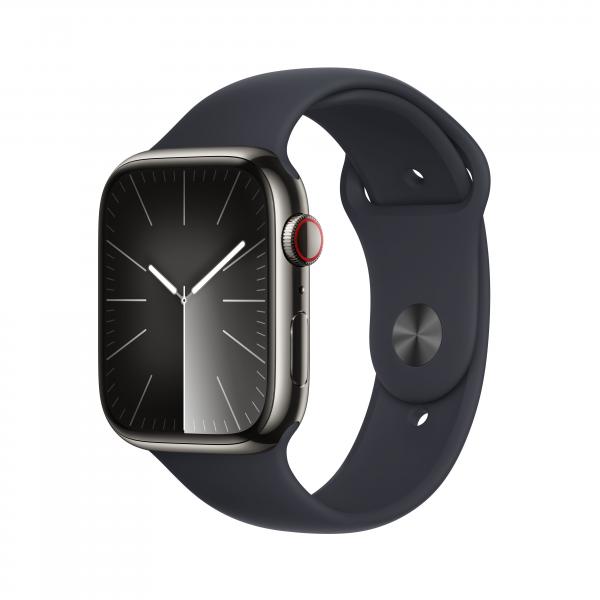 Watch Apple Watch Series 9 LTE 45mm Graphite Stainless Steel Case with Sport Band S/M - Midnight