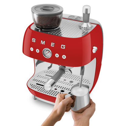 SMEG ESPRESSO MACHINE 50'STYLE WITH INTEGRATED GRINDER RED EGF03RDEU