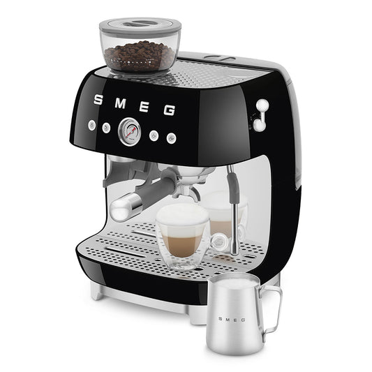 SMEG ESPRESSO MACHINE 50'STYLE WITH INTEGRATED GRINDER BLACK EGF03BLEU